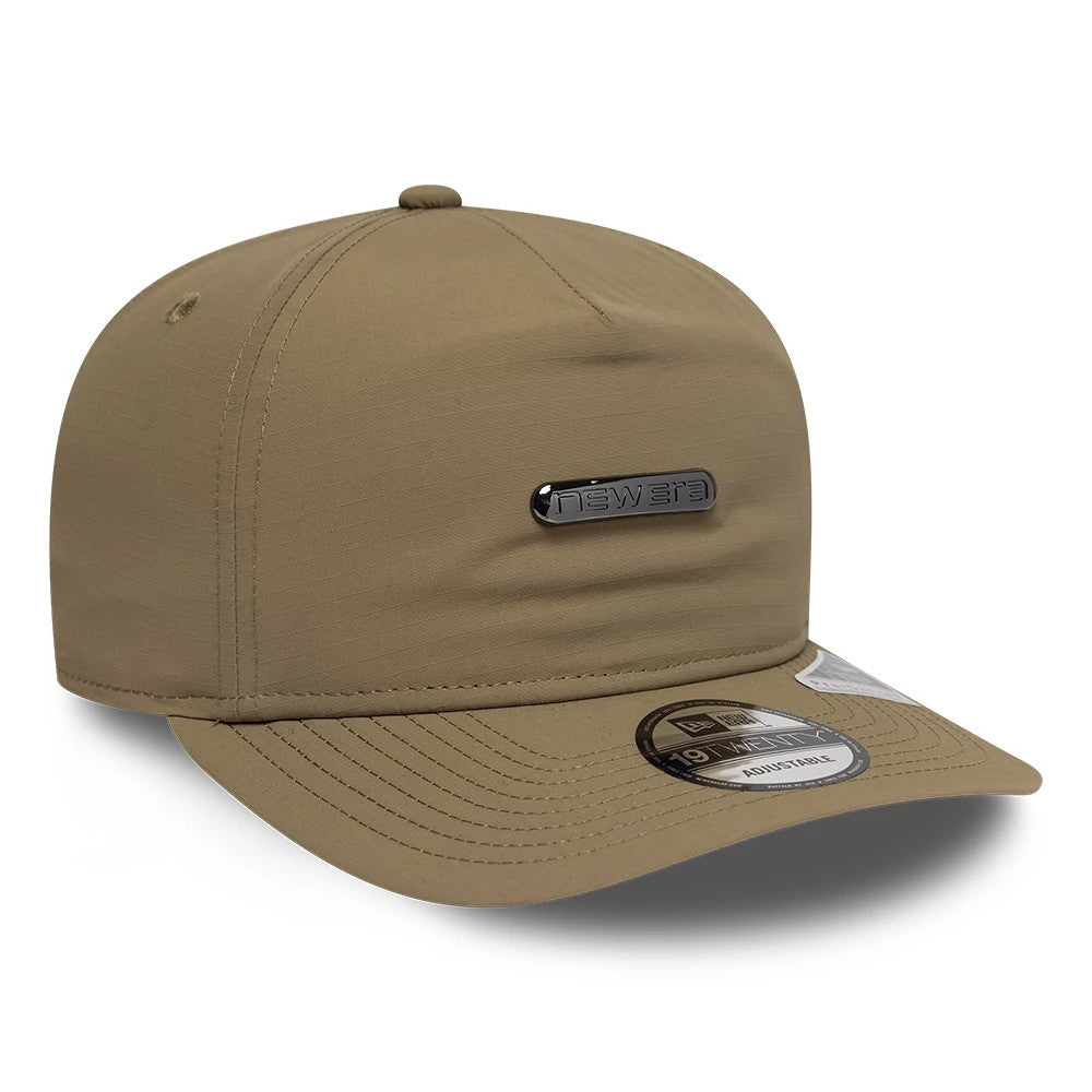 New Era Ripstop Sport Green 19TWENTY Adjustable Cap, three-quarter view showing a New Era logo on the front panel, curved visor with a 19TWENTY size sticker, and structured crown in sport green ripstop fabric.