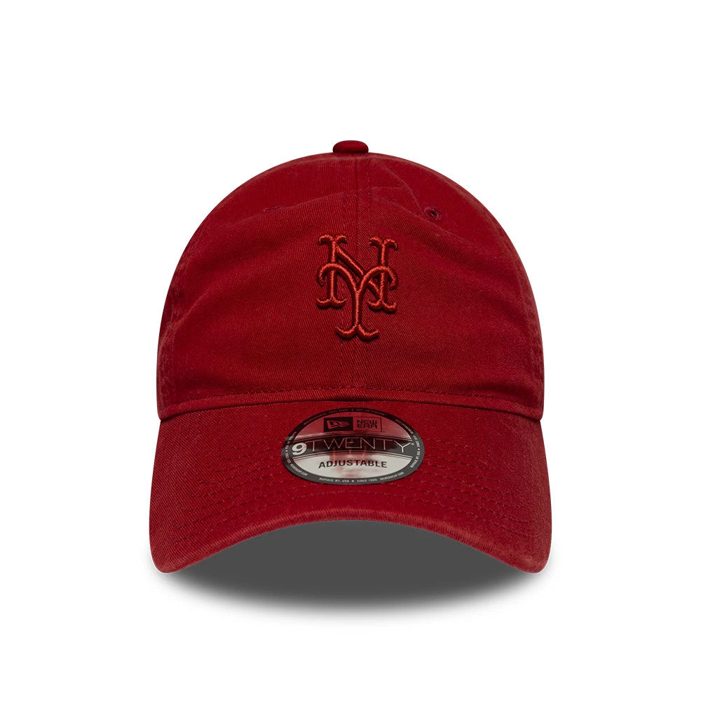 Pictured is this MLB Washed Midi Logo New York Mets 9TWENTY cap in dark red. 2