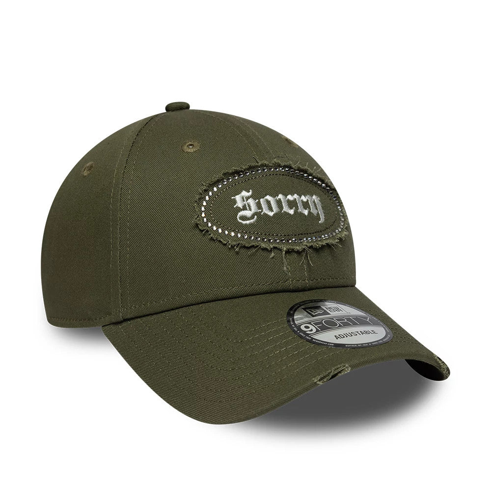 Pictured is this New Era Gem Patch Distress 9FORTY cap in green. 3
