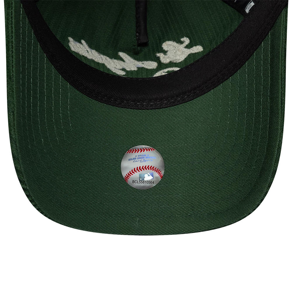 Pictured is this MLB Cord Script LA Dodgers 9TWENTY A-Frame cap in dark green. 5
