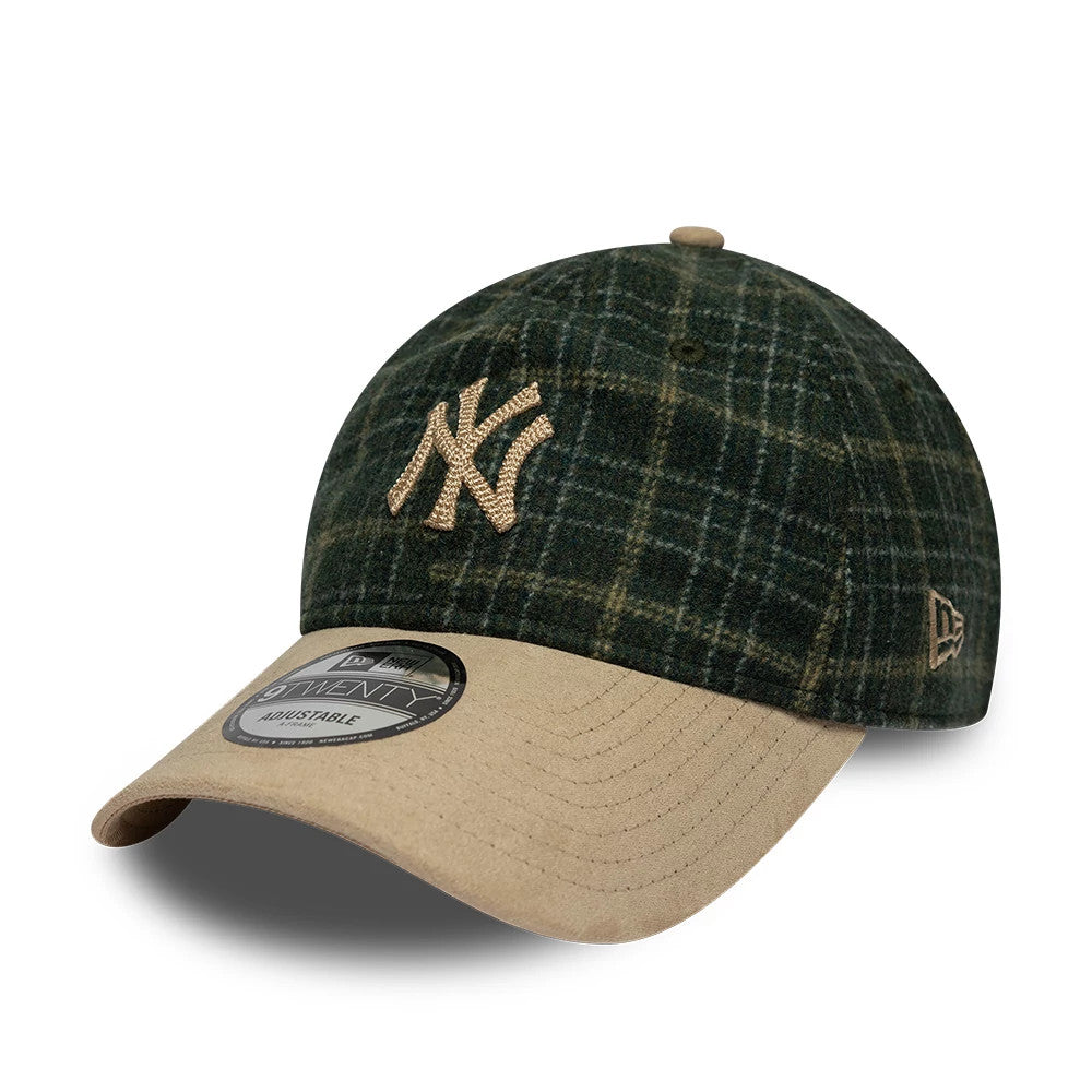 Pictured is this MLB Plaid New York Yankees 9TWENTY cap in Dark Green & Light Beige. 1