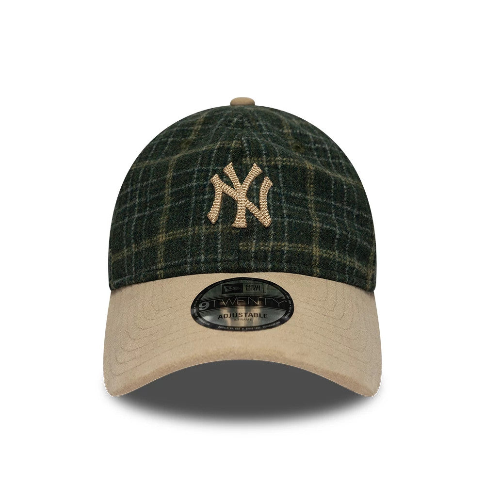 Pictured is this MLB Plaid New York Yankees 9TWENTY cap in Dark Green & Light Beige. 2