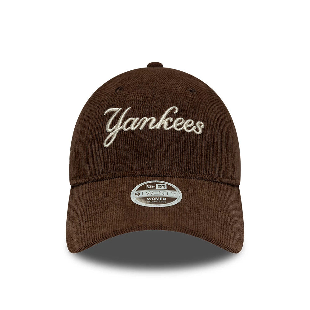 Pictured is this Womens MLB Script Cord New York Yankees 9TWENTY cap in brown. 2