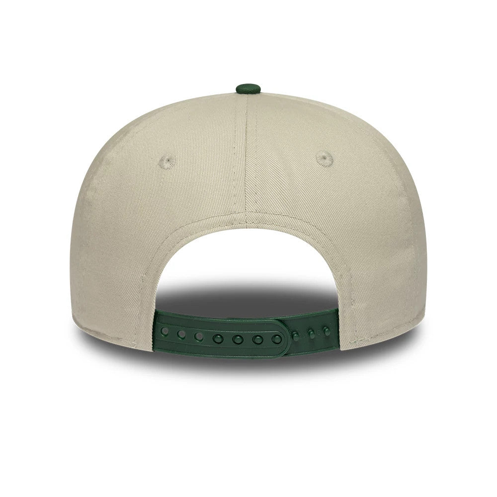 Youth Teenage Mutant Ninja Turtles Beige New Era 9FIFTY Snapback Adjustable Cap, rear view showing a structured beige crown with two eyelets and a green snap closure, topped with a matching green button.
