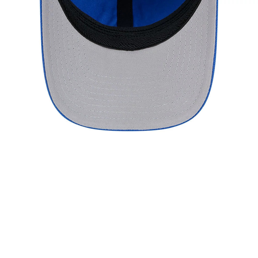 Orlando Magic NBA Team Blue New Era 39THIRTY M-Crown Stretch Fit Cap, inside view showing the black sweatband contrasting against the blue panels, grey undervisor with neat stitching, and black taping along the seams.