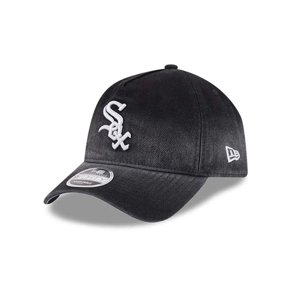 Pictured is this MLB Washed Denim Chicago White Sox 9FORTY A-Frame Unstructured cap in black. 1