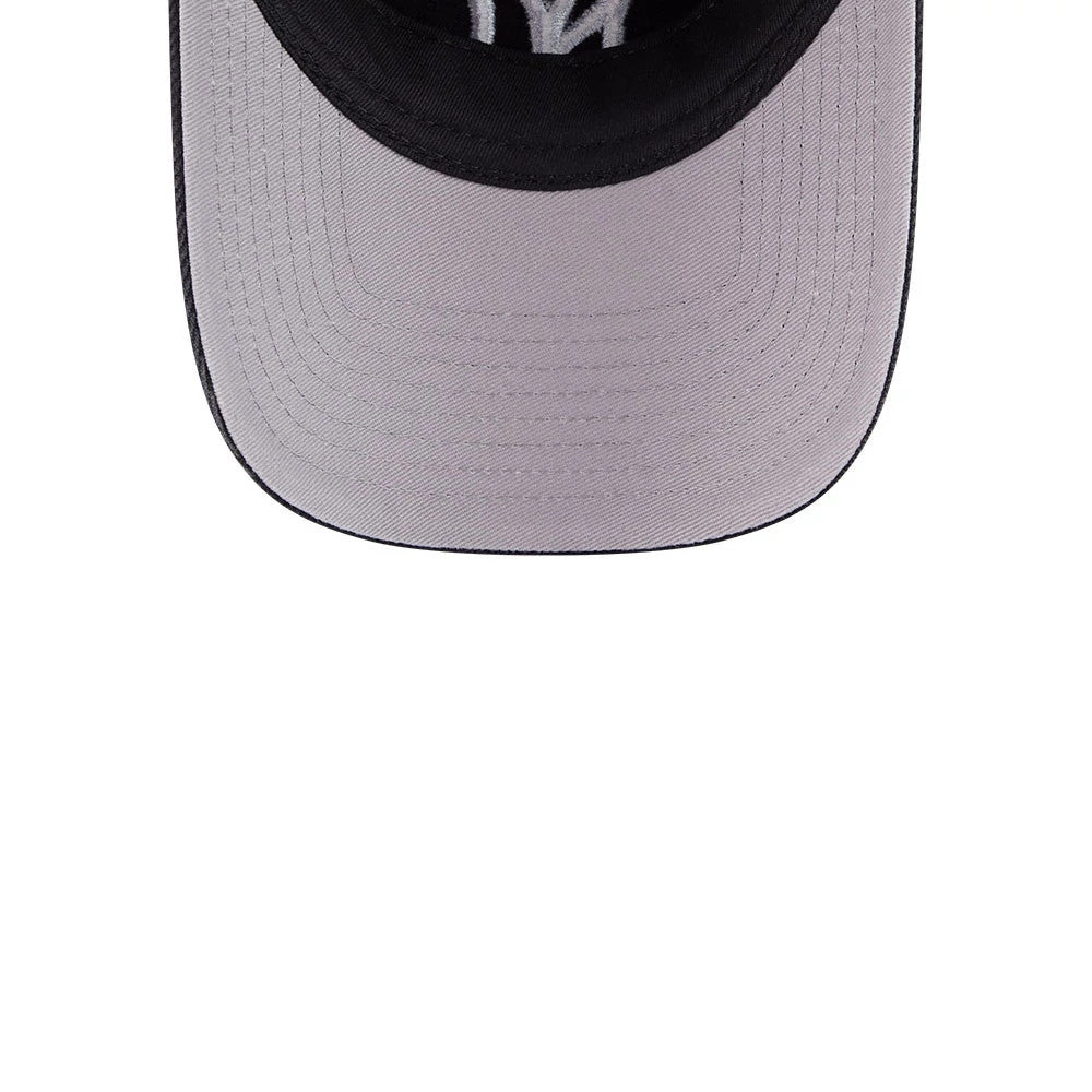 Pictured is this MLB Washed Denim New York Yankees 9FORTY A-Frame Unstructured cap in black. 2