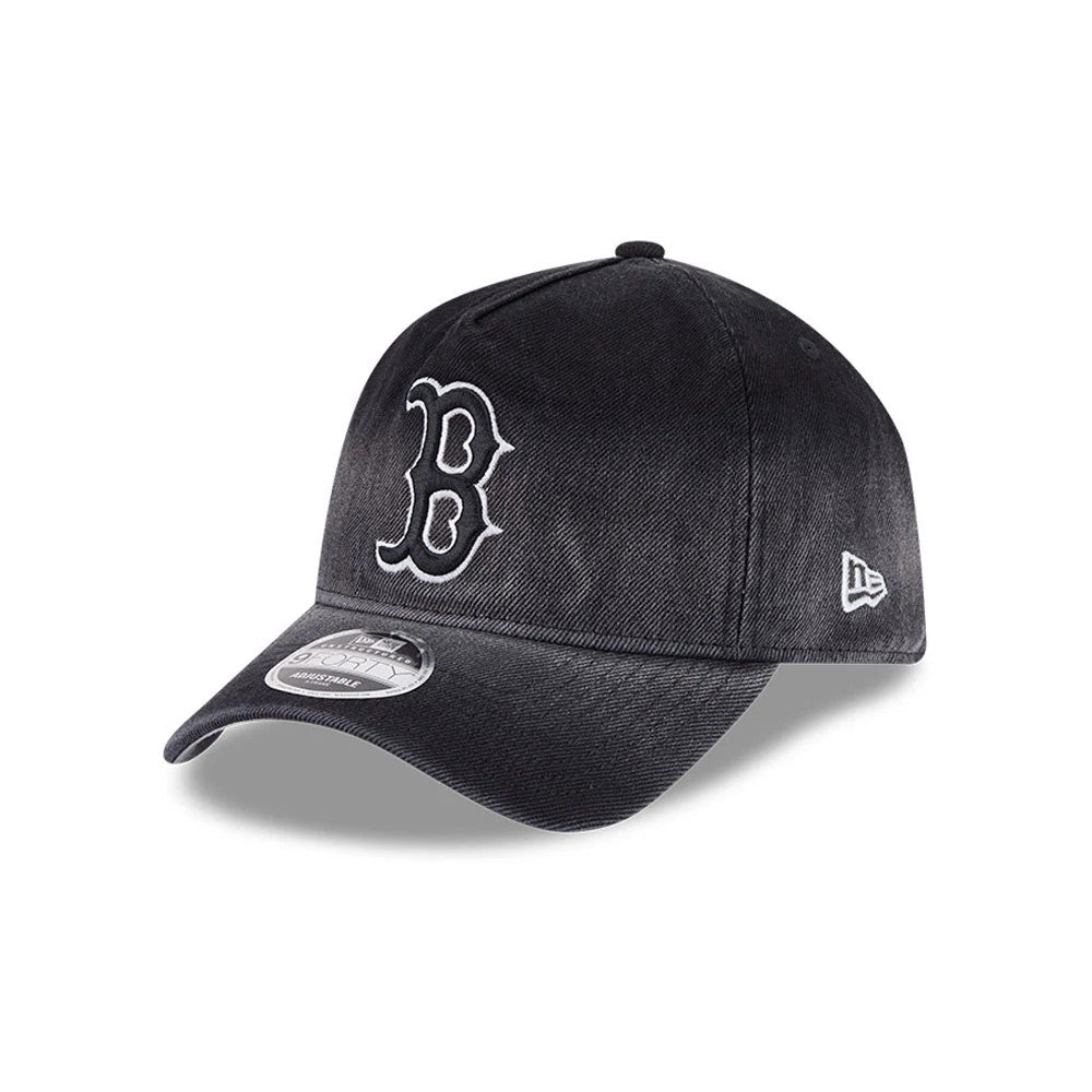 Pictured is this MLB Washed Denim Boston Red Sox 9FORTY A-Frame Unstructured cap in black. 1
