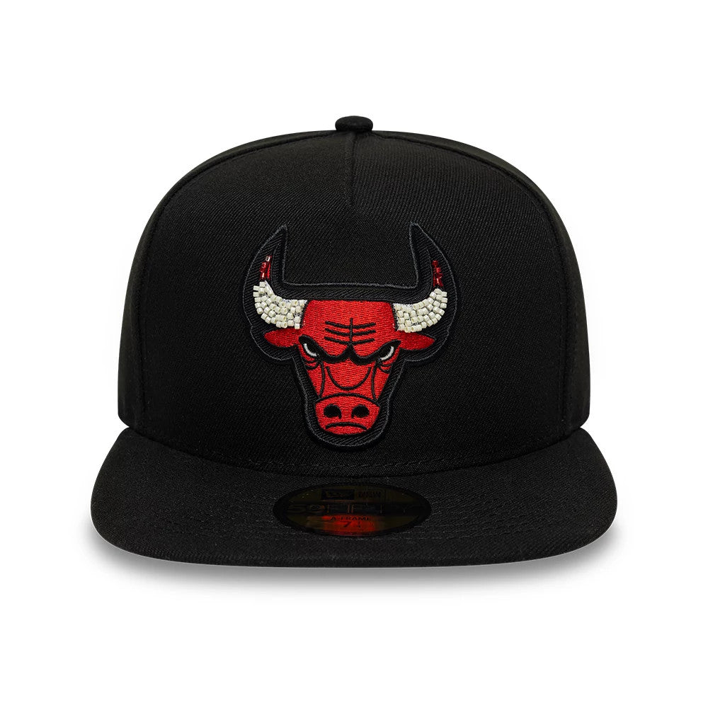 Pictured is this NBA Bead Chicago Bulls 59FIFTY A-Frame Fitted cap in black. 3