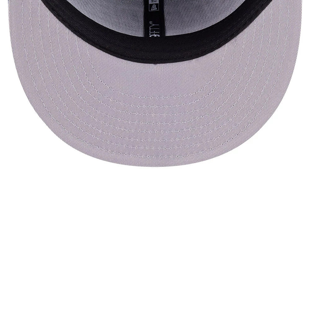 Star Trek Enterprise Black New Era 59FIFTY Fitted Cap, inside view showing the grey undervisor, black sweatband and branded taping with 59FIFTY lettering running vertically along the interior of the structured crown.