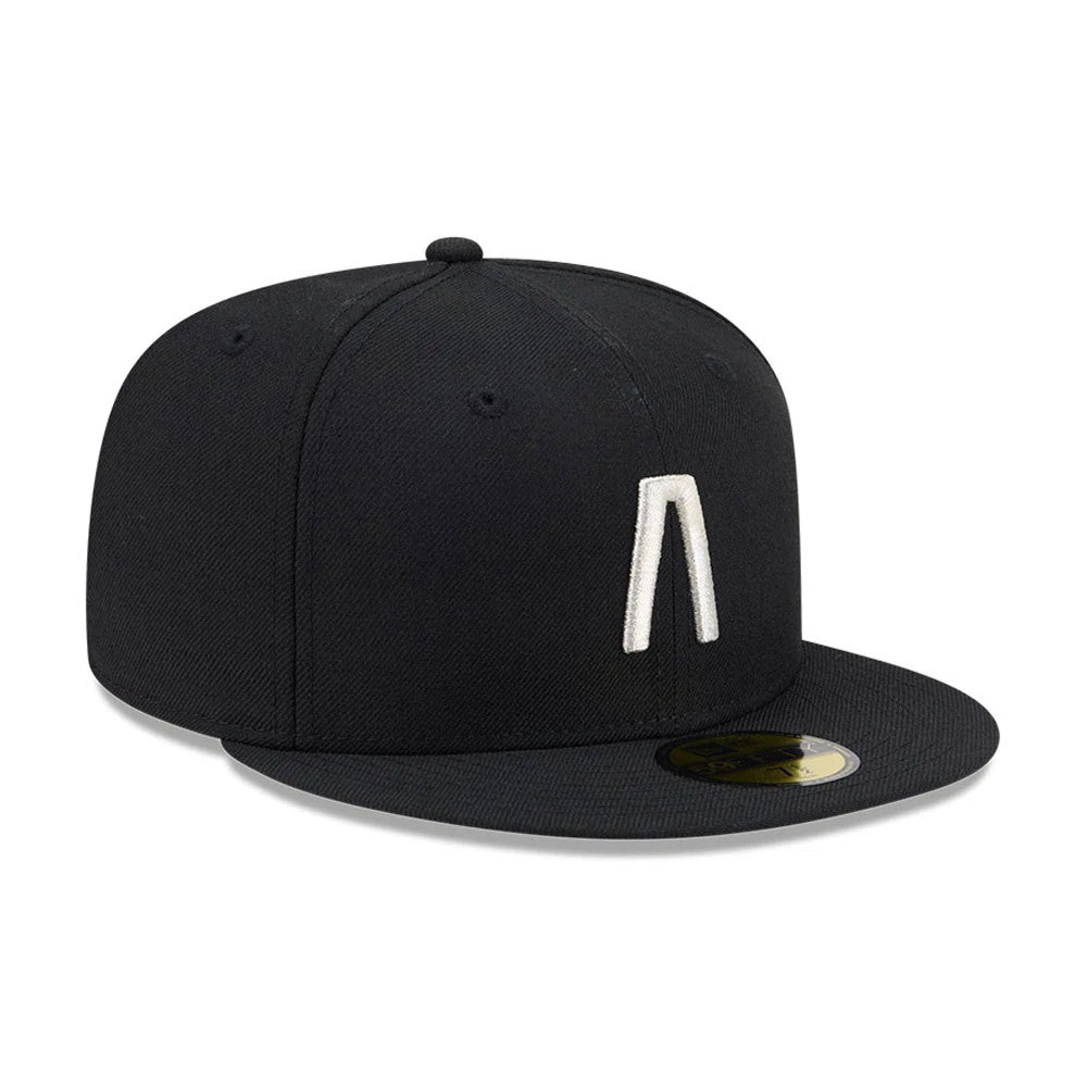 Pictured is this Fear Of God X MLB Logo 59FIFTY Fitted cap in black. 4