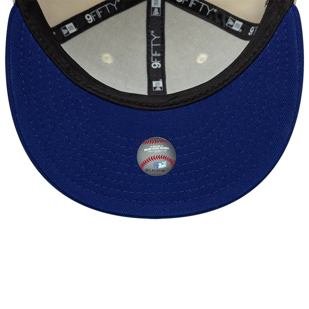 Pictured is this MLB Ombre Script Los Angeles Dodgers 9FIFTY Snapback cap in light beige & blue. 7