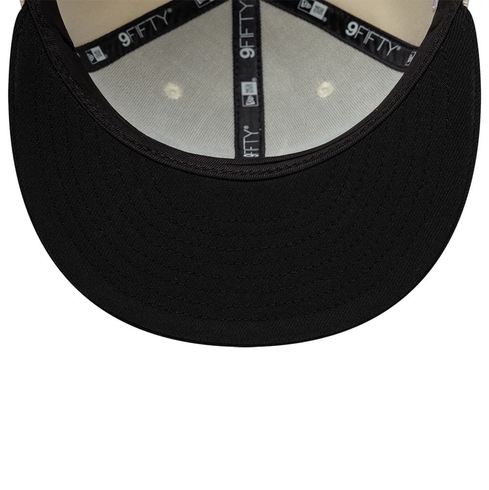 Pictured is this New Era Ombre Script 9FIFTY Snapback cap in light beige & black. 7