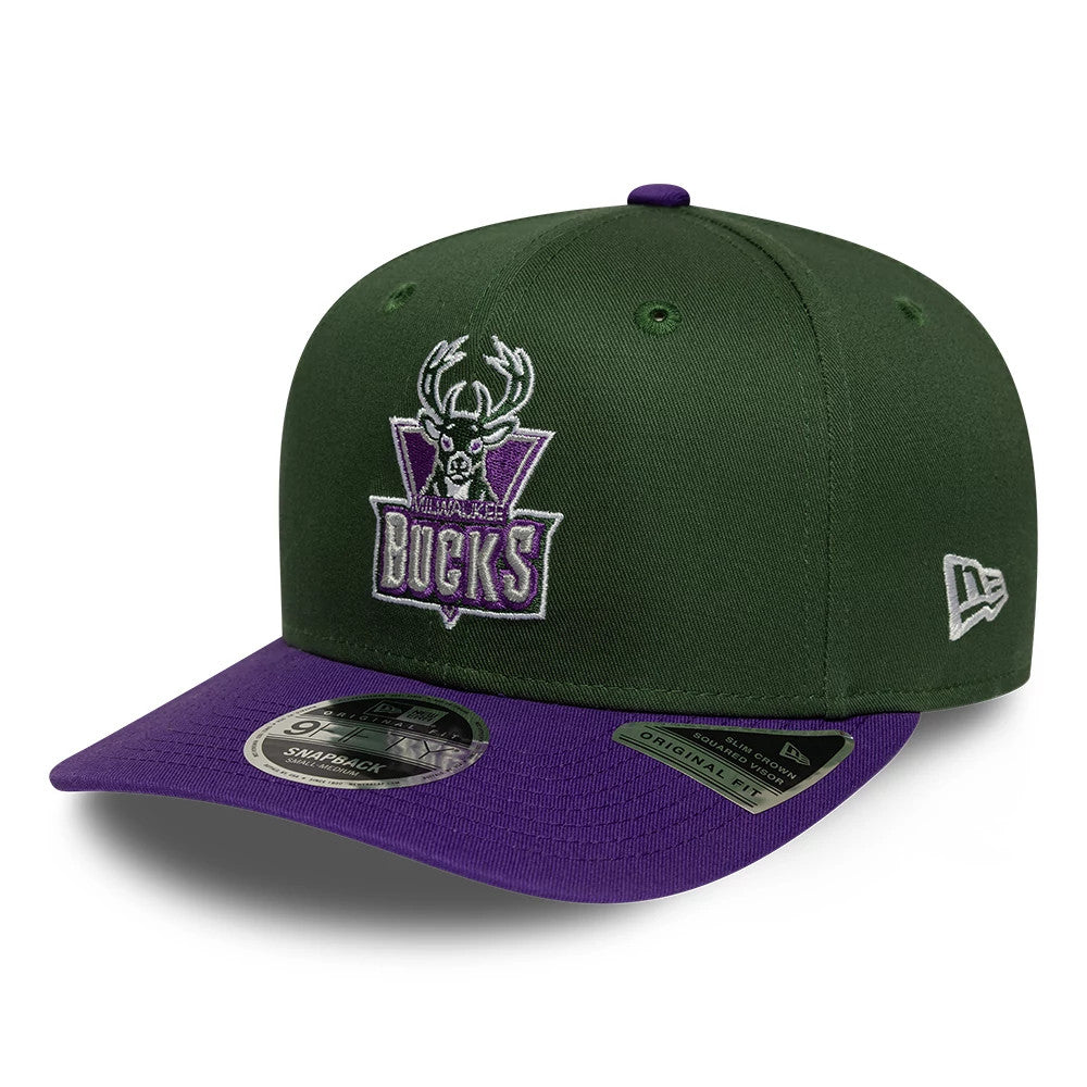 Pictured is this NBA Hardwood Classic Milwaukee Bucks 9FIFTY Snapback cap in dark green. 1