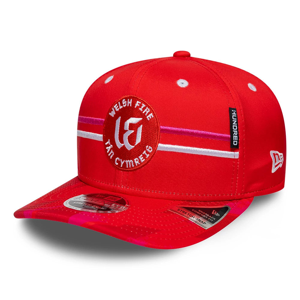 Pictured is this The Hundred 2026 Welsh Fire Tan Cymreig 9SEVENTY Stretch Snap Adjustable cap in red. 1