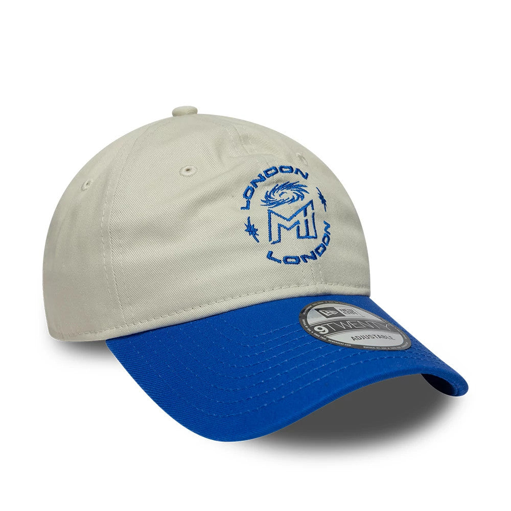 Pictured is this The Hundred 2026 MI London 9TWENTY Adjustable cap in light beige & blue. 3