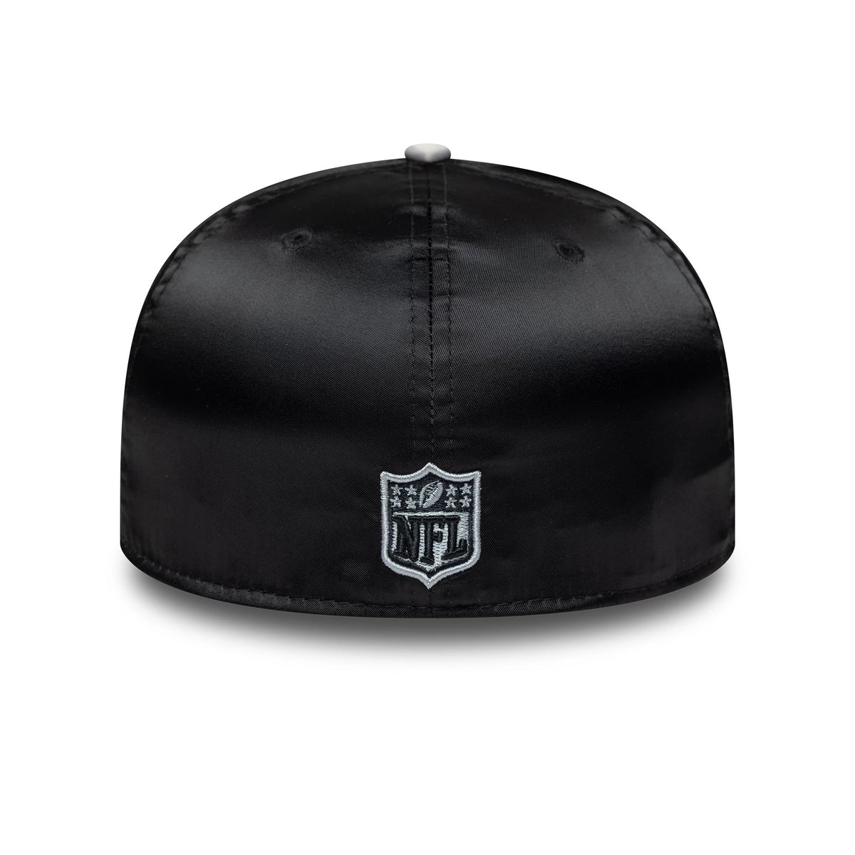 Pictured is this NFL Satin LA Raiders 59FIFTY Fitted cap in black & grey. 7