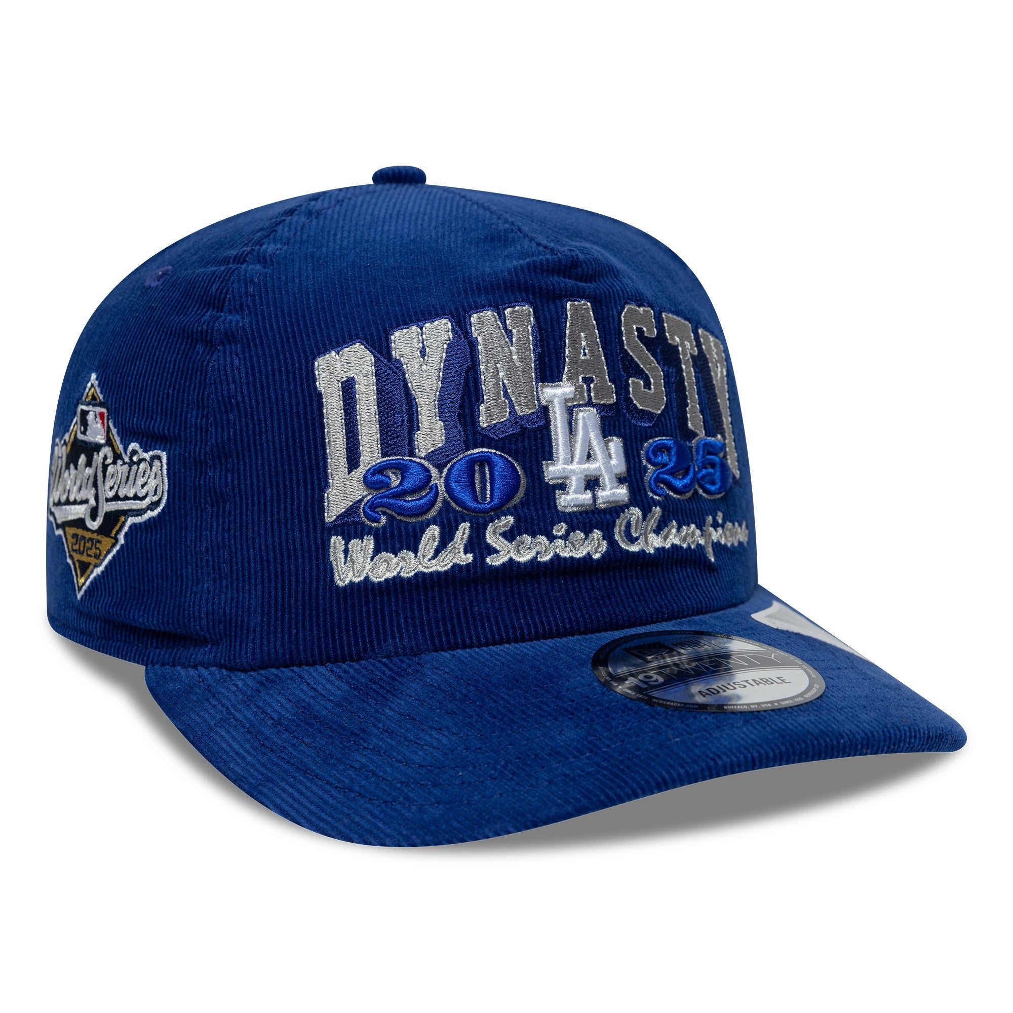 Pictured is this MLB Retro Dynasty LA Dodgers Cord 19TWENTY cap in dark blue. 1