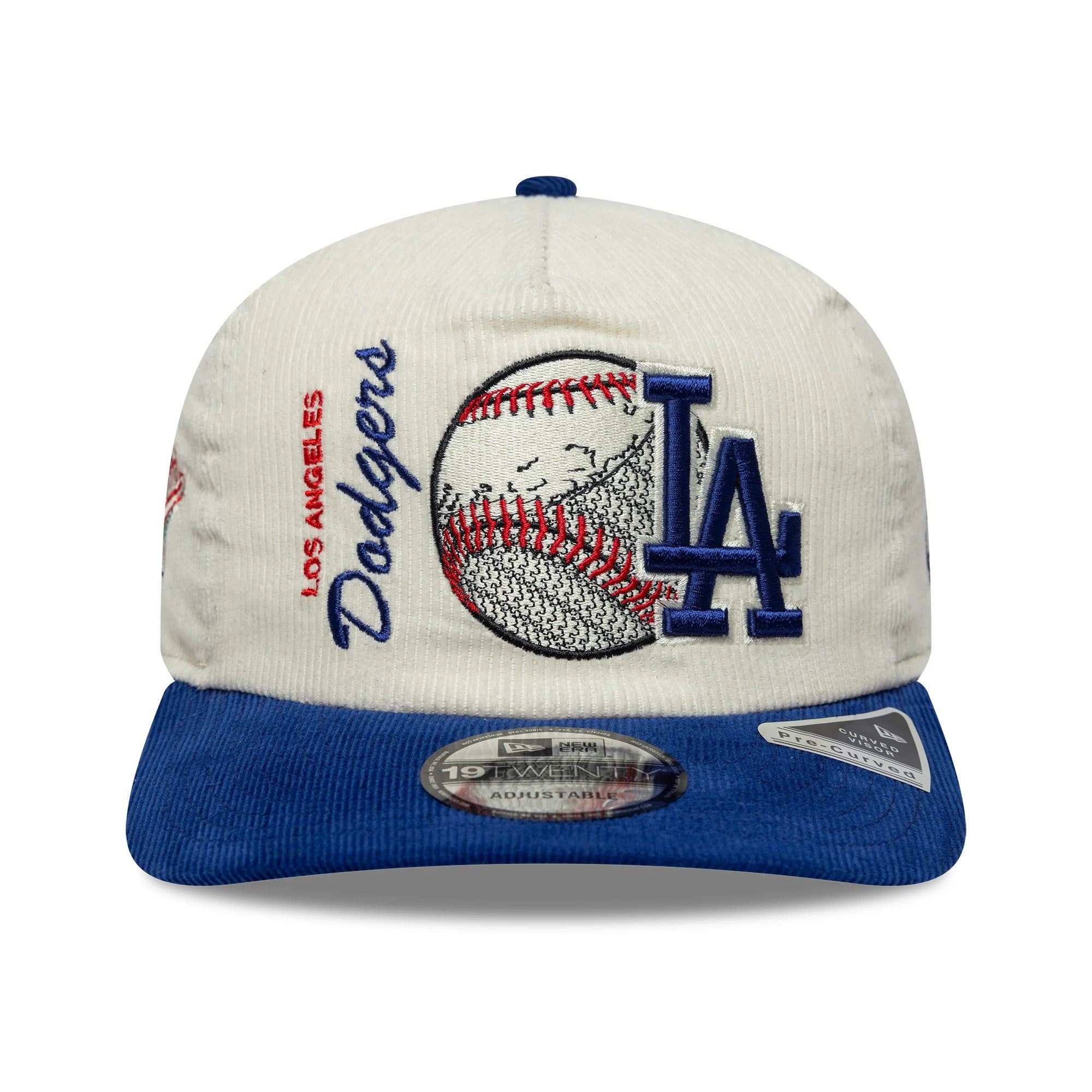 Pictured is this MLB Retro Dynasty LA Dodgers Cord 19TWENTY cap in cream & blue. 3