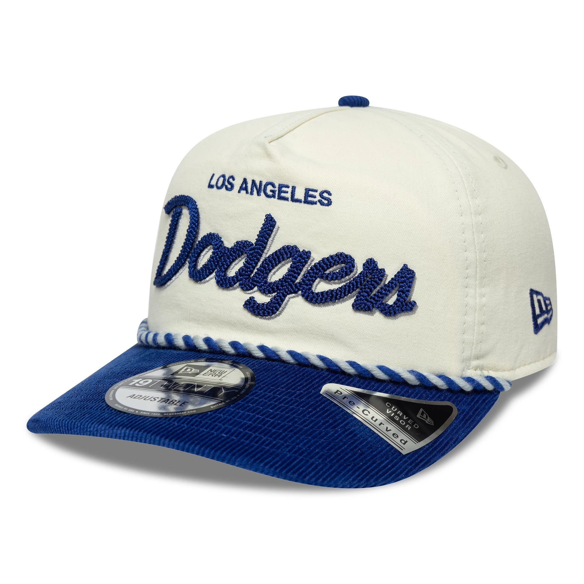 Pictured is this MLB Retro Dynasty LA Dodgers Cord 19TWENTY cap in cream & blue. 1