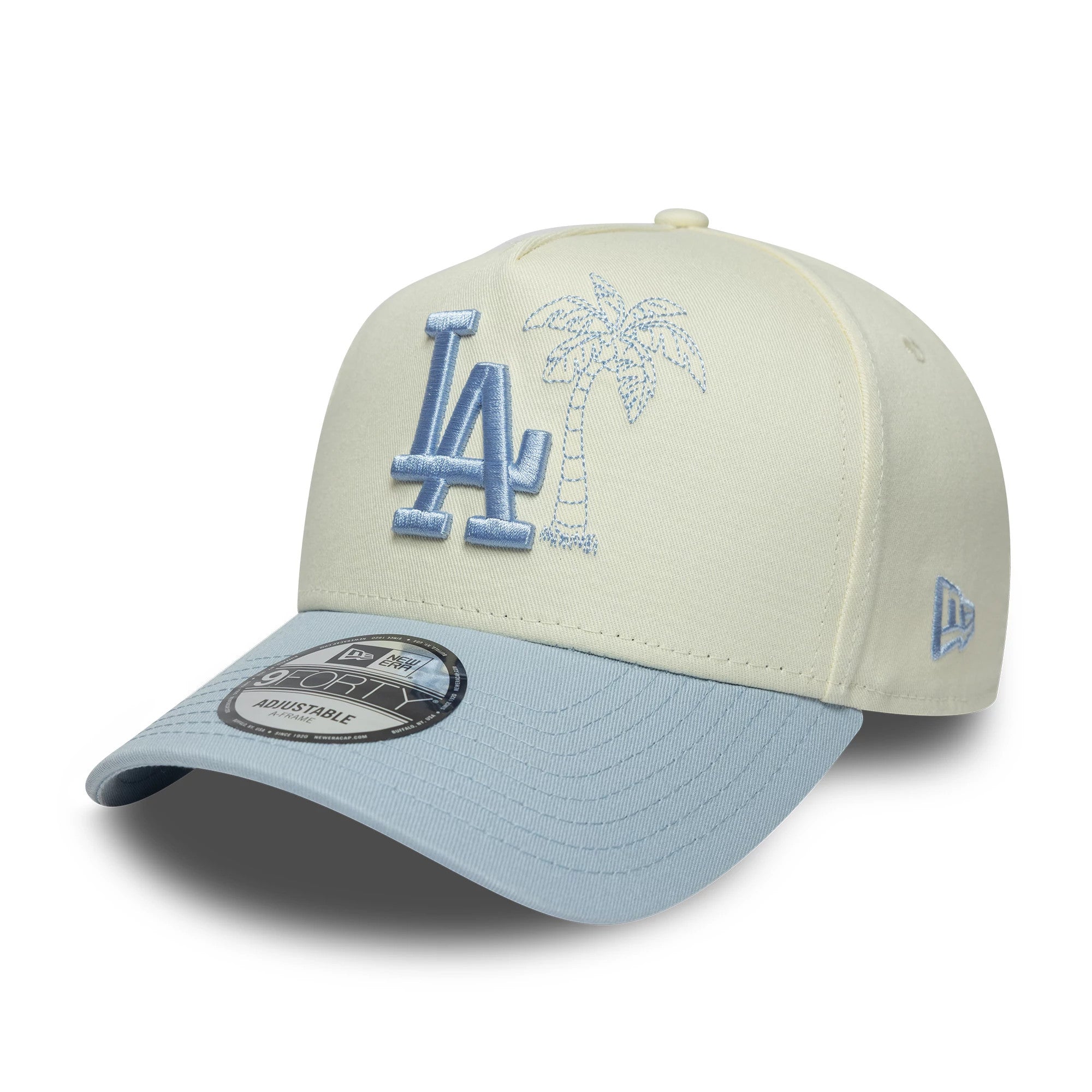Pictured is this MLB Palm LA Dodgers 9FORTY A-Frame cap in white & blue. 1