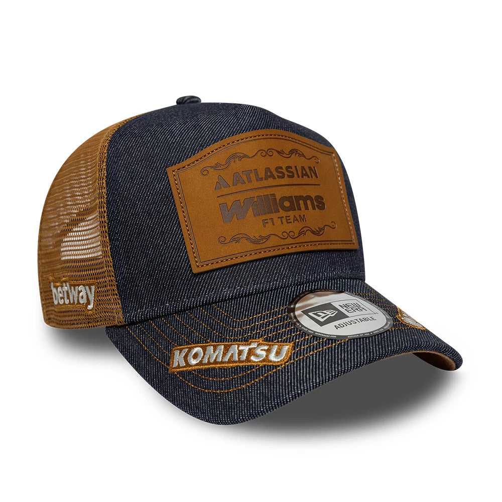 Pictured is this Williams Carlos Sainz Austin Race Special 9FORTY E-Frame Trucker cap in navy. 1