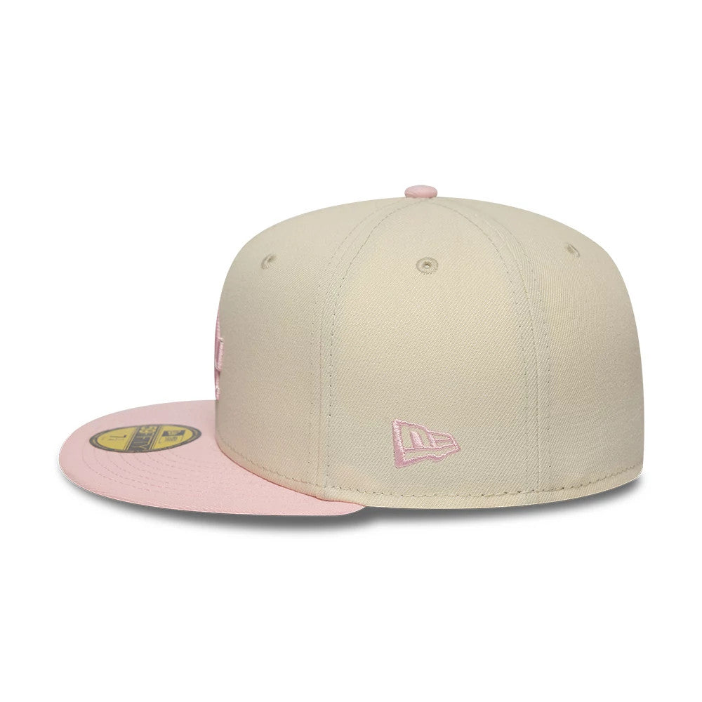 Pictured is this MLB League Essential LA Dodgers 59FIFTY Fitted cap in cream & pink. 4