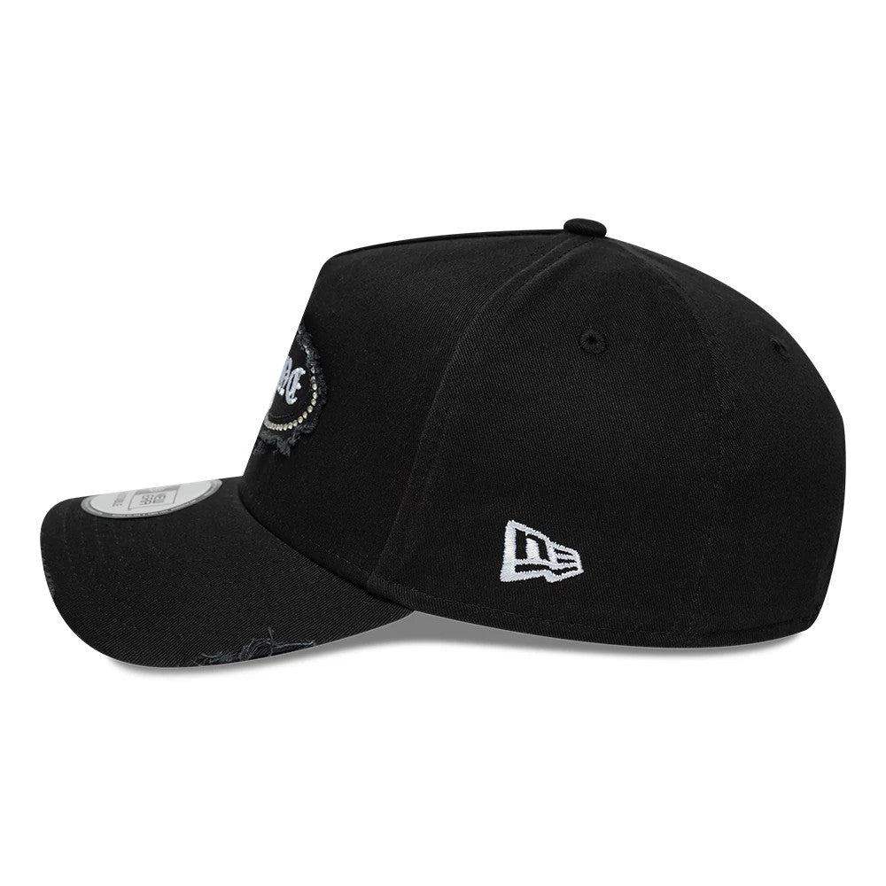 Pictured is this New Era Gem Distressed New Era 9FORTY E-Frame cap in black. 4
