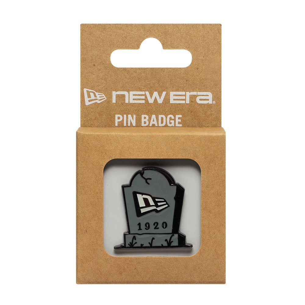 Pictured is this New Era Halloween Grave Pin Badge in grey. 3