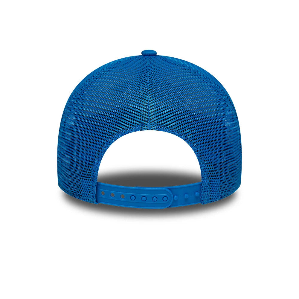 Pictured is this NFL International Games 2026 Munich Detroit Lions 9FORTY A-Frame Trucker cap in blue. 4