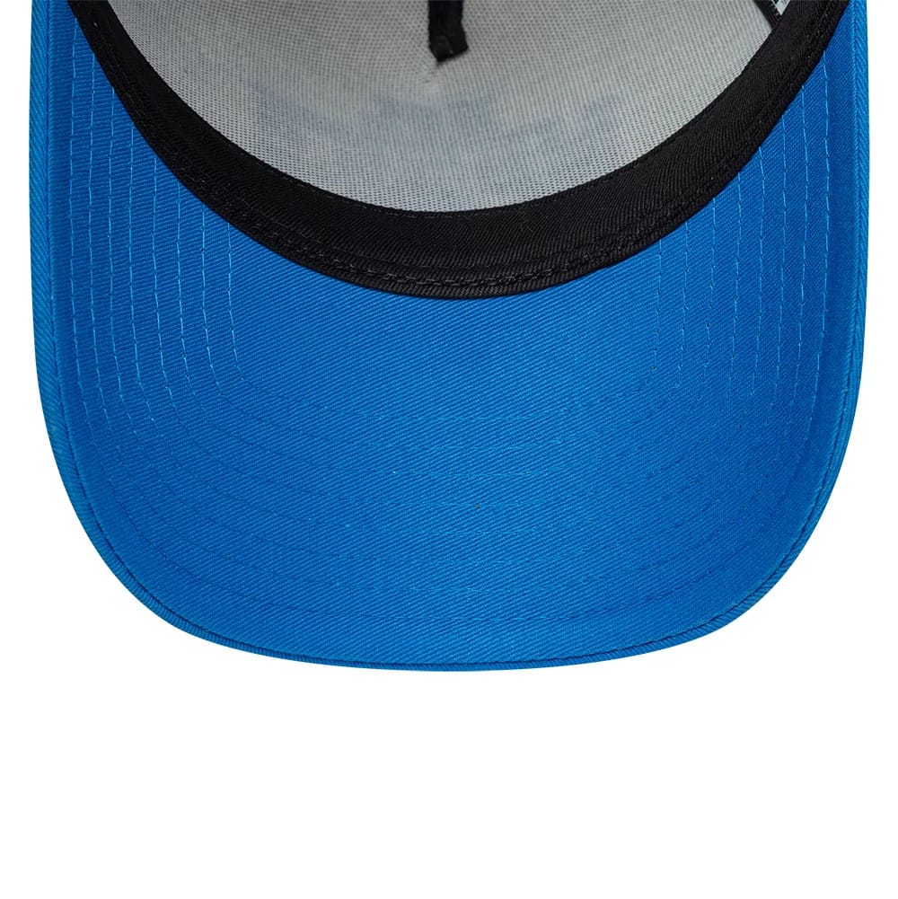 Pictured is this NFL International Series Games 2026 Munich Detroit Lions 9FORTY A-Frame Trucker cap in blue. 5