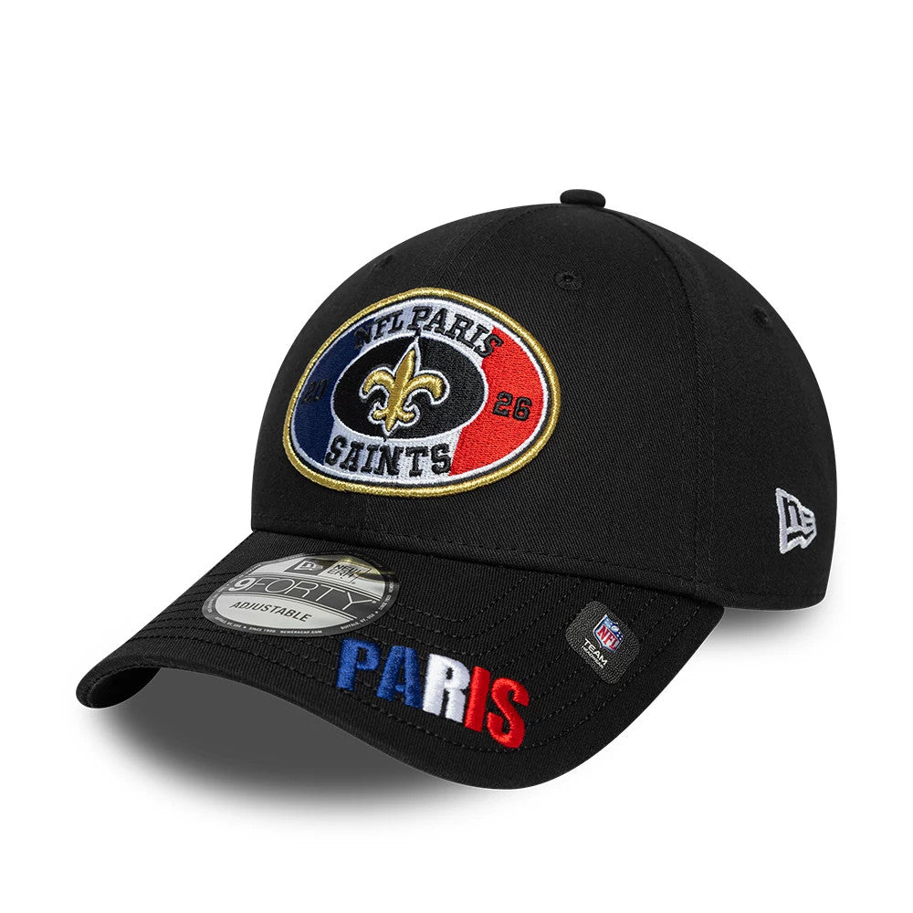 Pictured is this NFL International Games 2026 Paris New Orleans Saints 9FORTY cap in black. 3