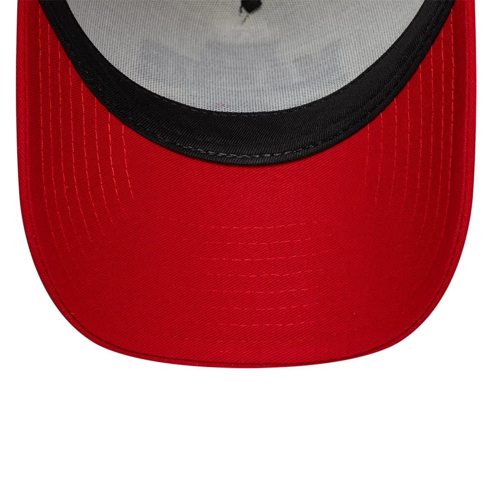 Pictured is this NFL International Series Games 2026 Madrid Atlanta Falcons 9FORTY A-Frame Trucker cap in red. 5