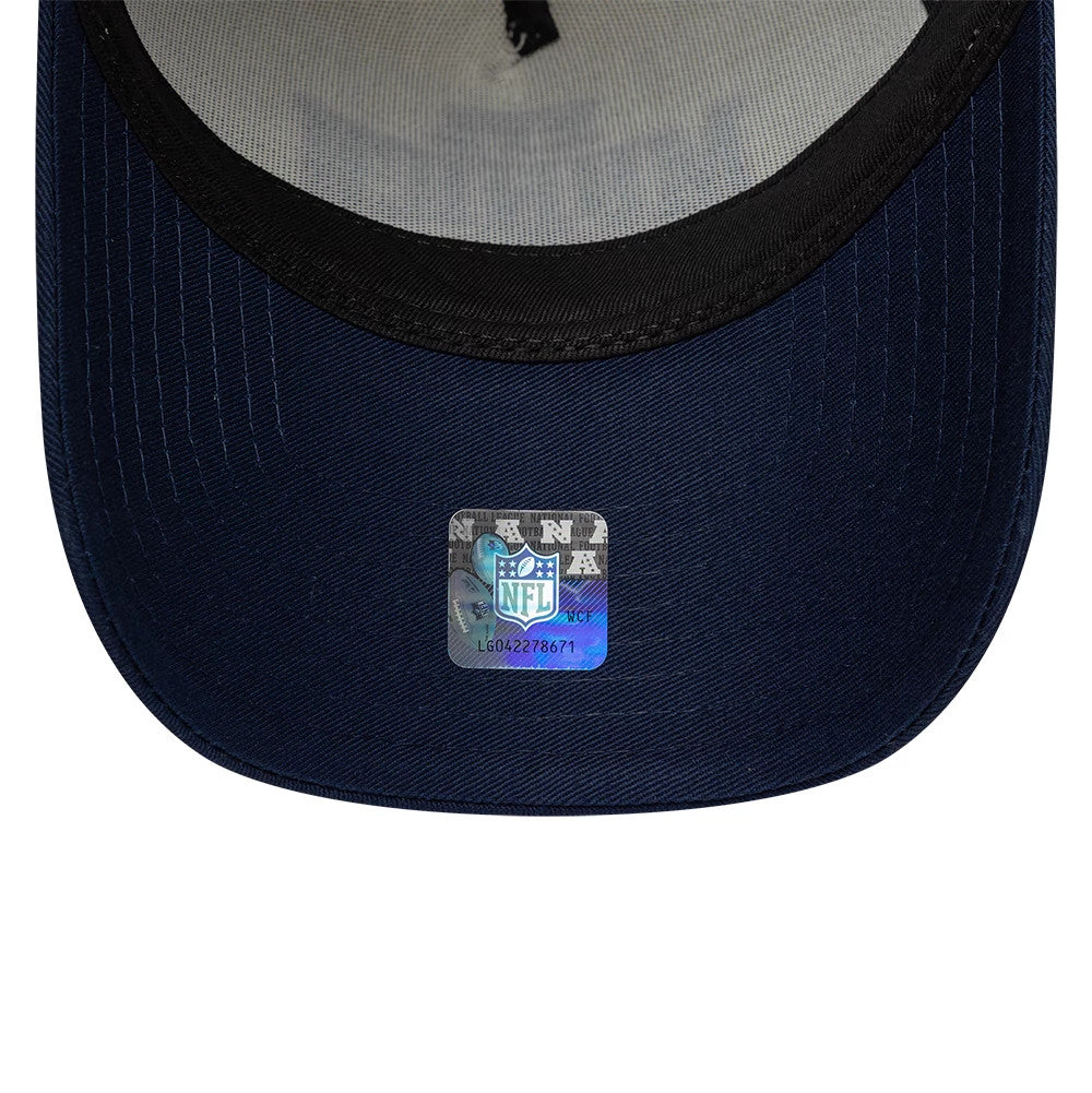 Pictured is this NFL International Games 2026 Munich New England Patriots 9FORTY A-Frame Trucker cap in dark blue. 7