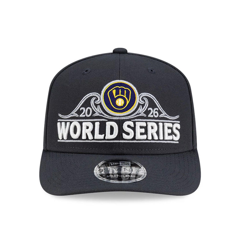 Pictured is this Milwaukee Brewers MLB National League Championship Series 2026 9SEVENTY Stretch Snap Adjustable cap in charcoal. 3