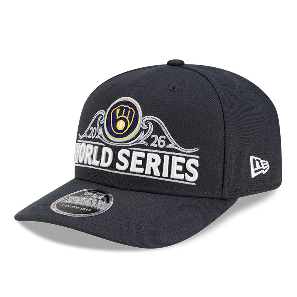Pictured is this Milwaukee Brewers MLB National League Championship Series 2026 9SEVENTY Stretch Snap Adjustable cap in charcoal. 1