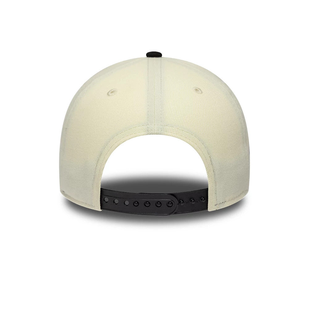 Chicago White Sox MLB Cooperstown White & Black New Era 9FORTY A-Frame Cap, rear view showing the curved white crown with two embroidered eyelets on each back panel, a black adjustable snap closure, and a black top button.