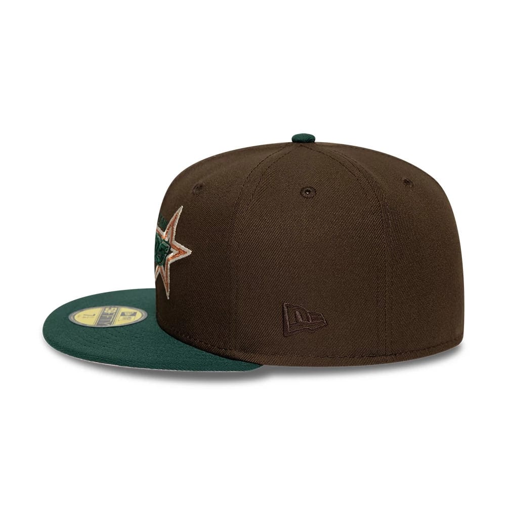 Pictured is this MLB Cooperstown Houston Astros 59FIFTY Fitted cap in dark brown & dark green. 7