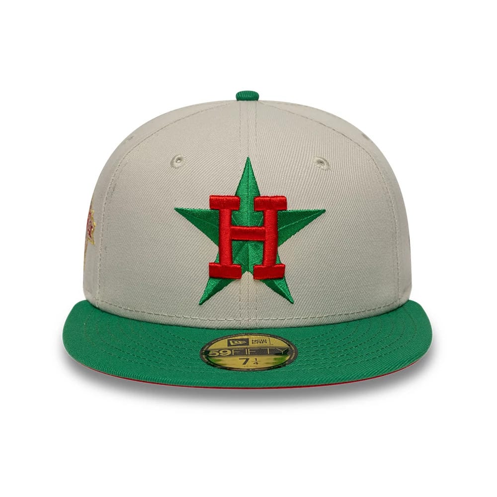 Pictured is this MLB Cooperstown Houston Astros 59FIFTY Fitted cap in Beige & Green. 3