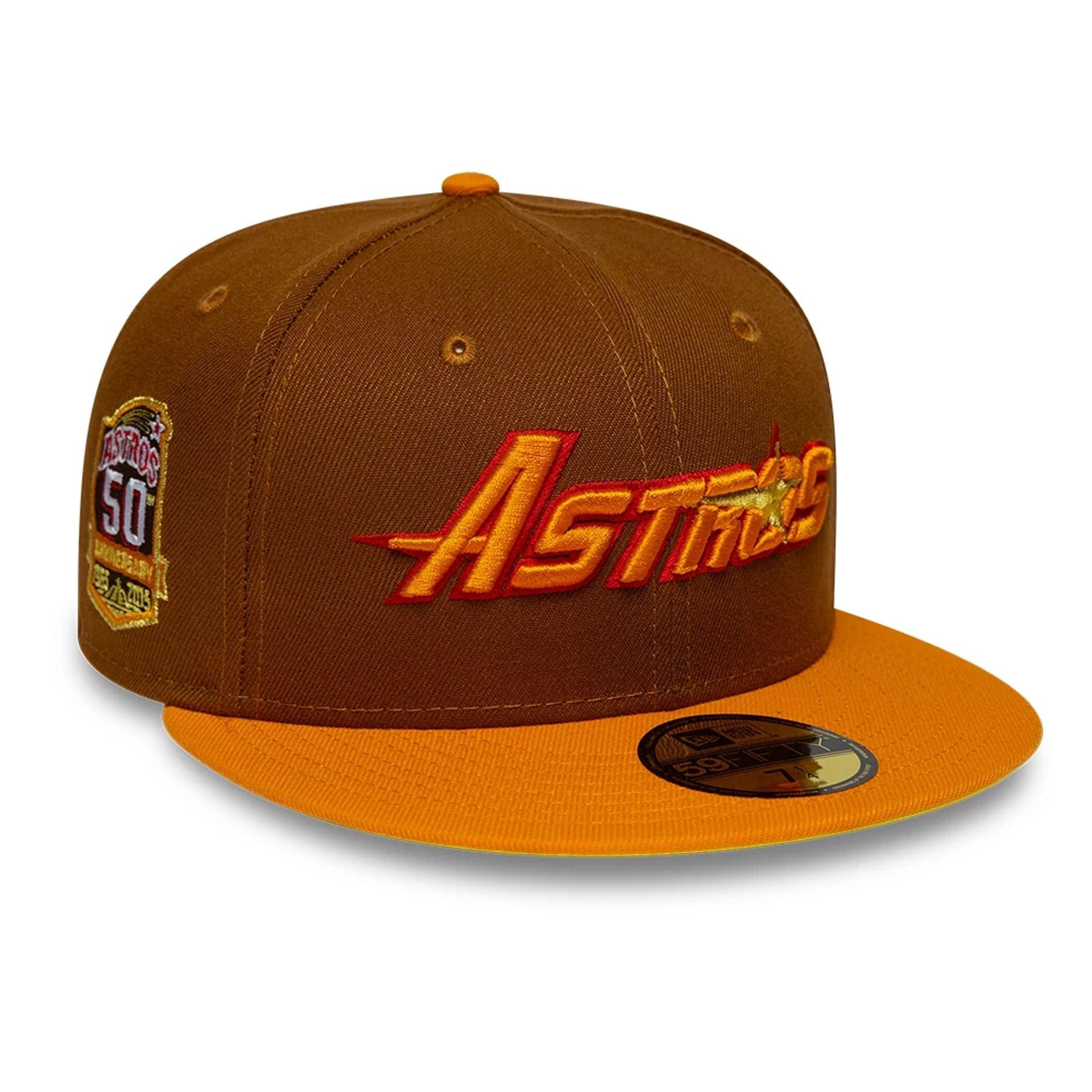 Pictured is this MLB Cooperstown Houston Astros 59FIFTY Fitted cap in brown. 1