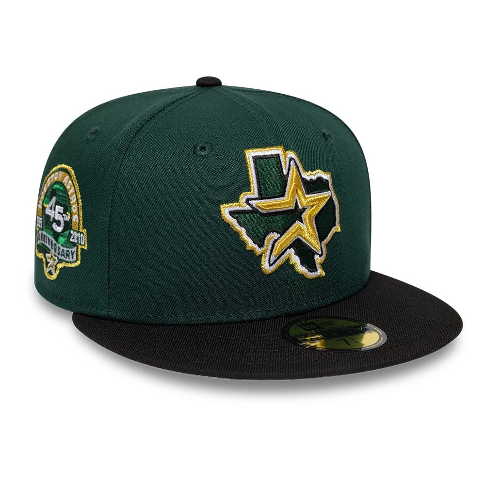 Pictured is this MLB Cooperstown Houston Astros 59FIFTY Fitted cap in green & black. 1