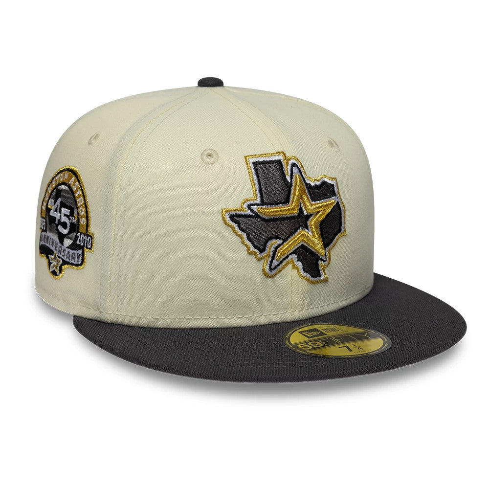 Pictured is this MLB Cooperstown Houston Astros 59FIFTY Fitted cap in white & black. 1