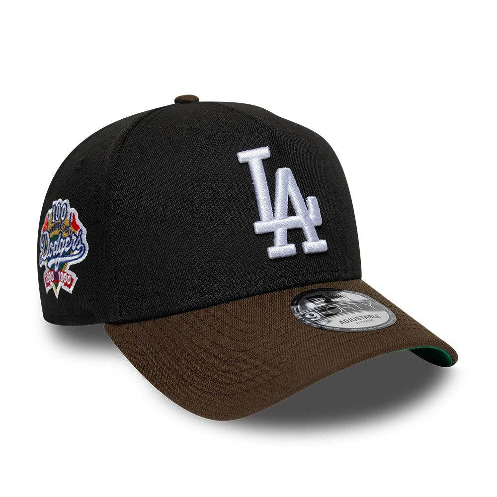 Pictured is this MLB Cooperstown LA Dodgers 9FORTY A-Frame cap in black & brown. 1
