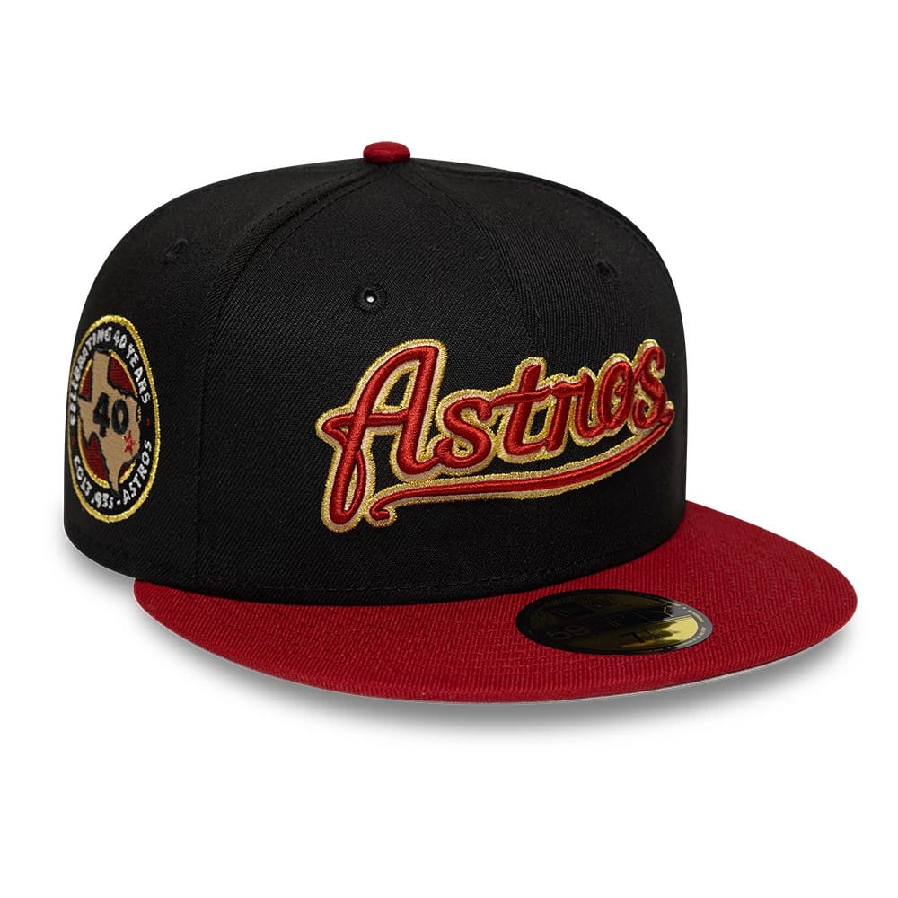 Pictured is this MLB Cooperstown Houston Astros 59FIFTY Fitted cap in black & red. 1