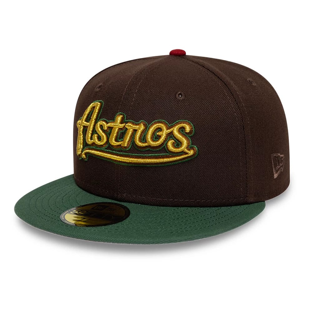 Pictured is this MLB Cooperstown Houston Astros 59FIFTY Fitted cap in dark brown & green. 4