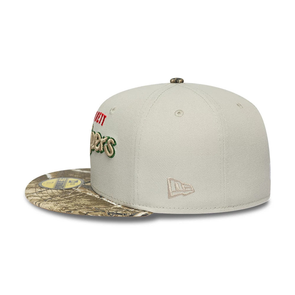 Pictured is this MiLB Hometown Gwinnett Stripers Sidepatch 59FIFTY Fitted cap in Beige. 7