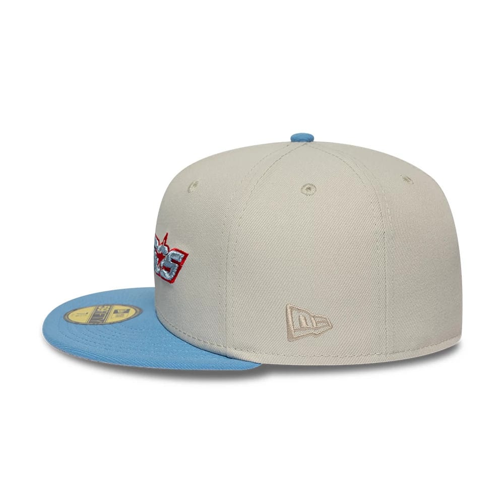 Pictured is this MLB Cooperstown Houston Astros 59FIFTY Fitted cap in beige & blue. 7