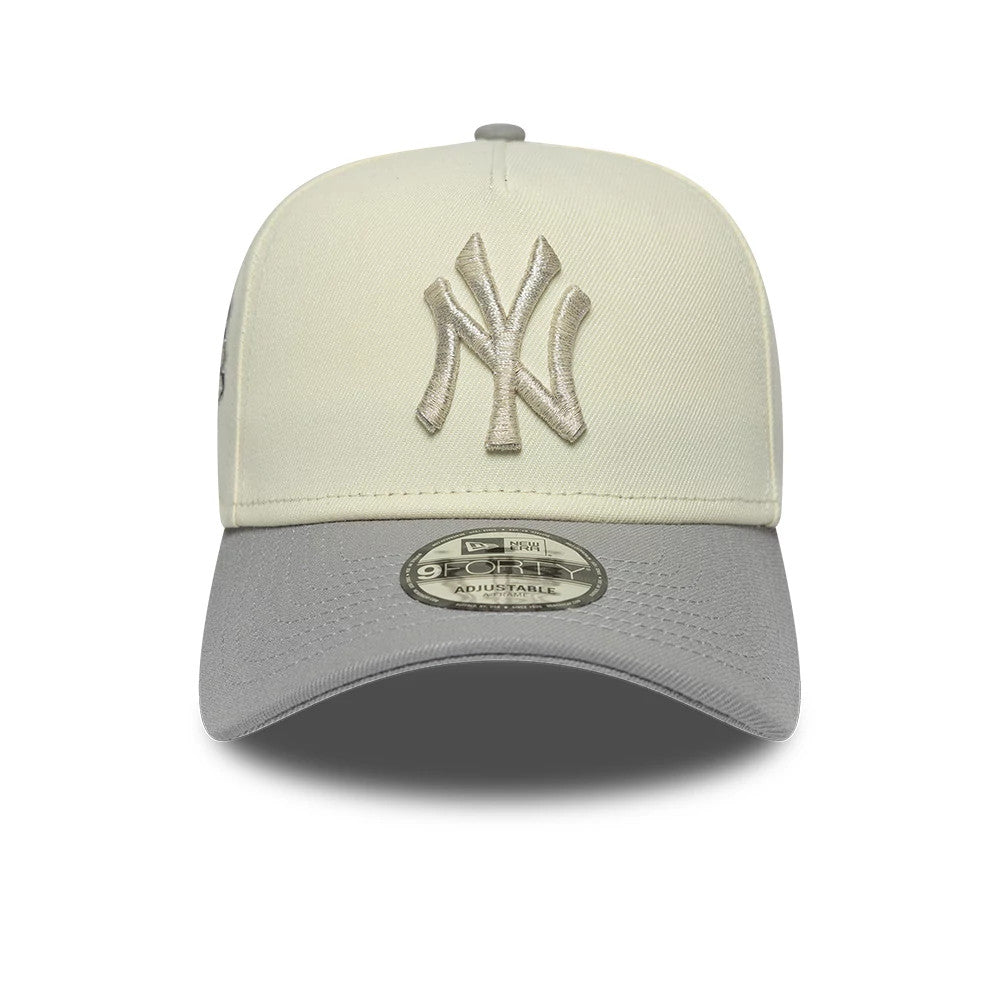 Pictured is this MLB Cooperstown New York Yankees 9FORTY A-Frame cap in white & grey. 2