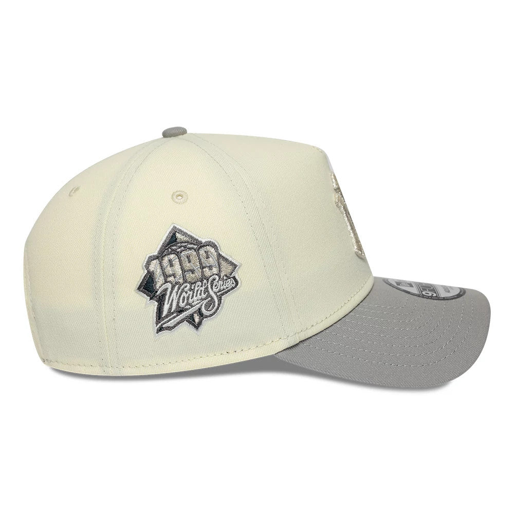 Pictured is this MLB Cooperstown New York Yankees 9FORTY A-Frame cap in white & grey. 4