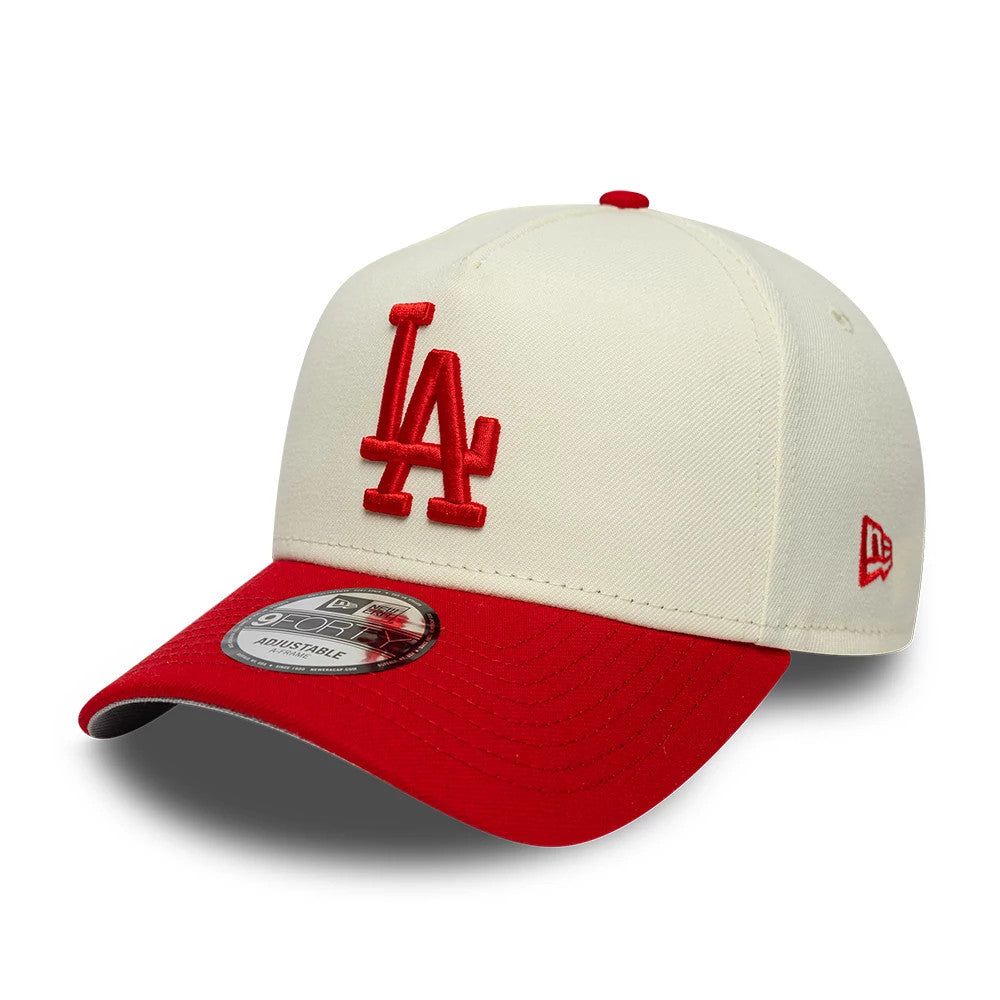 Pictured is this MLB Chrome Scarlet LA Dodgers 9FORTY A-Frame Adjustable cap in white. 1
